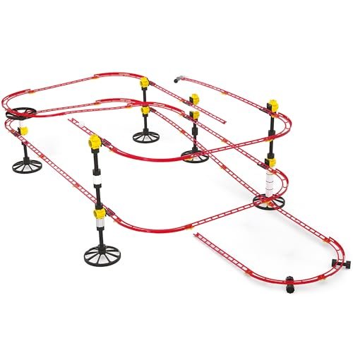 Quercetti Roller Coaster mini rail Set -150pc, 8 meters, Kids ages 6-12, Building Blocks for Marbles Game Maze Tracks , Red