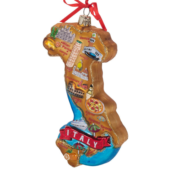 Kurt S. Adler 5.5-Inch Italy Map Glass Christmas Ornament with Red Ribbon