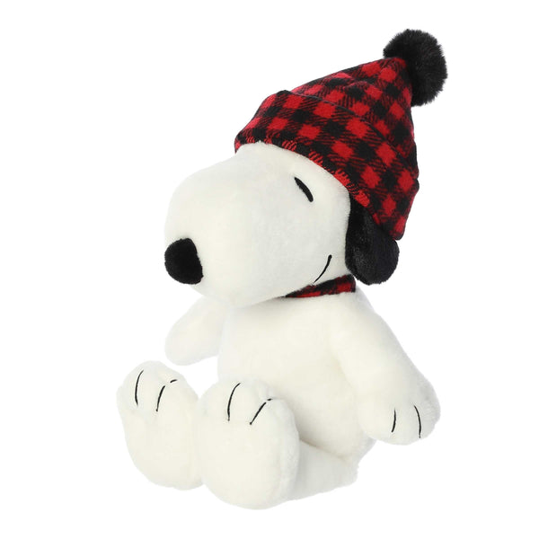 Aurora® Festive Peanuts® Winter Plaid Snoopy Stuffed Animal - Classic Characters - Lasting Memories - White 11 Inches