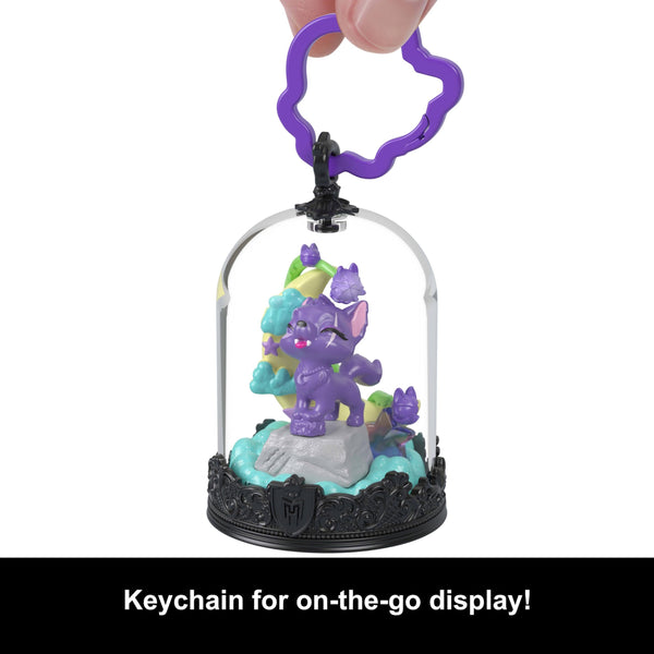 Monster High Pet Keychain with Animal Figures, 1 Bell Jar with Snap and Play Themed Accessories, Buildable Terrariums for On-the-Go Display