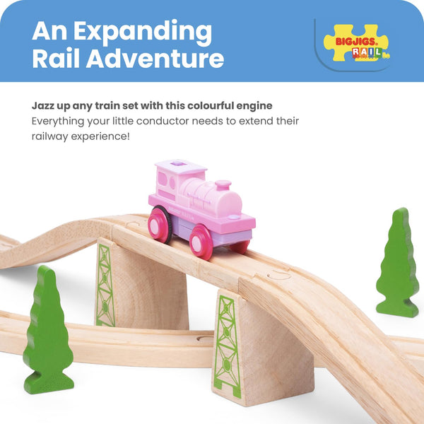 Bigjigs Rail Battery Powered Pink Loco Train | Motorised Engine Accessories for Wooden Railway Track Set | Model Toy Gift for 3+ Year Old Kids | Ideal as an Educational Tool for Children