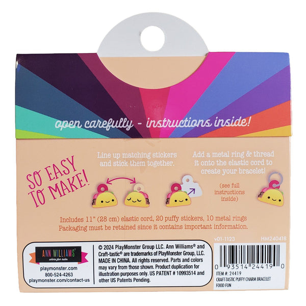 Craft-tastic DIY Puffy Charm Bracelet Food Fun - Kids Bracelet Making Kit, Make 10 Animal Charms, Arts and Crafts Activity, 31 Pieces, Ages 6+