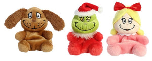 Aurora Dr. Suess Palm Pals Christmas Plush 3 Piece Bundle of 5" Santa Grinch with 5" Max and 5" Cindy-Lou Who