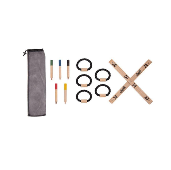 Rustik Ring Toss Classic Game Set - Solid Wood Outdoor Family Backyard Lawn Game, Travel Storage Bag, 2+ Players Ages 6+