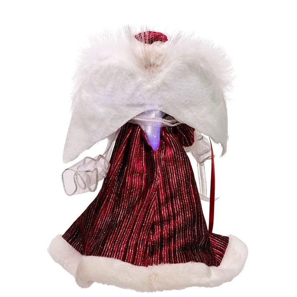 Kurt S. Adler 12″ 7-Light Color-Changing LED Fiber-Optic Angel Tree Topper – Silver & Burgundy Gown, Feather Wings, Pre-Lit Christmas Treetop (AD2003)