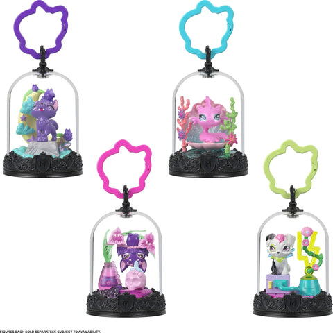 Monster High Pet Keychain with Animal Figures, 1 Bell Jar with Snap and Play Themed Accessories, Buildable Terrariums for On-the-Go Display