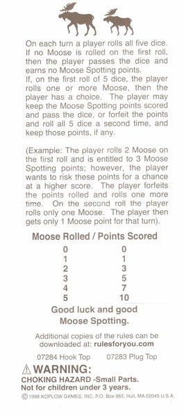 Koplow Games Moose Dice Game, 5 Dice Set with Travel Tube and Instructions, 16mm Portable Family Travel Dice Game, Ages 14+
