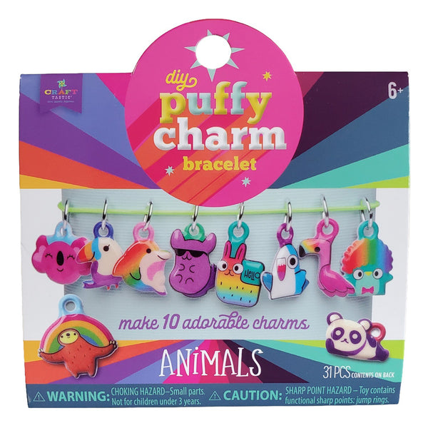Craft-tastic DIY Puffy Charm Bracelet Animals - Kids Bracelet Making Kit, Make 10 Animal Charms, Arts and Crafts Activity, 31 Pieces, Ages 6+