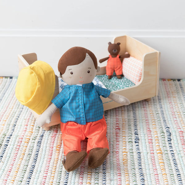 Manhattan Toy Sleep Tight Wooden Play Sleigh Bed with Pillow and Blanket for Dolls and Stuffed Animals