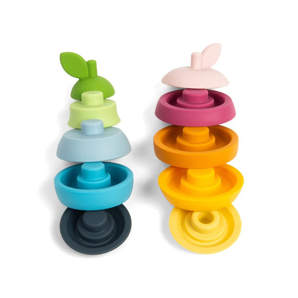 Bigjigs Toys Stacking Apple & Pear - 10 Piece Baby Stacking Toy, Silicone Baby Stacking Rings, Teething Toys, Montessori Toys for Babies
