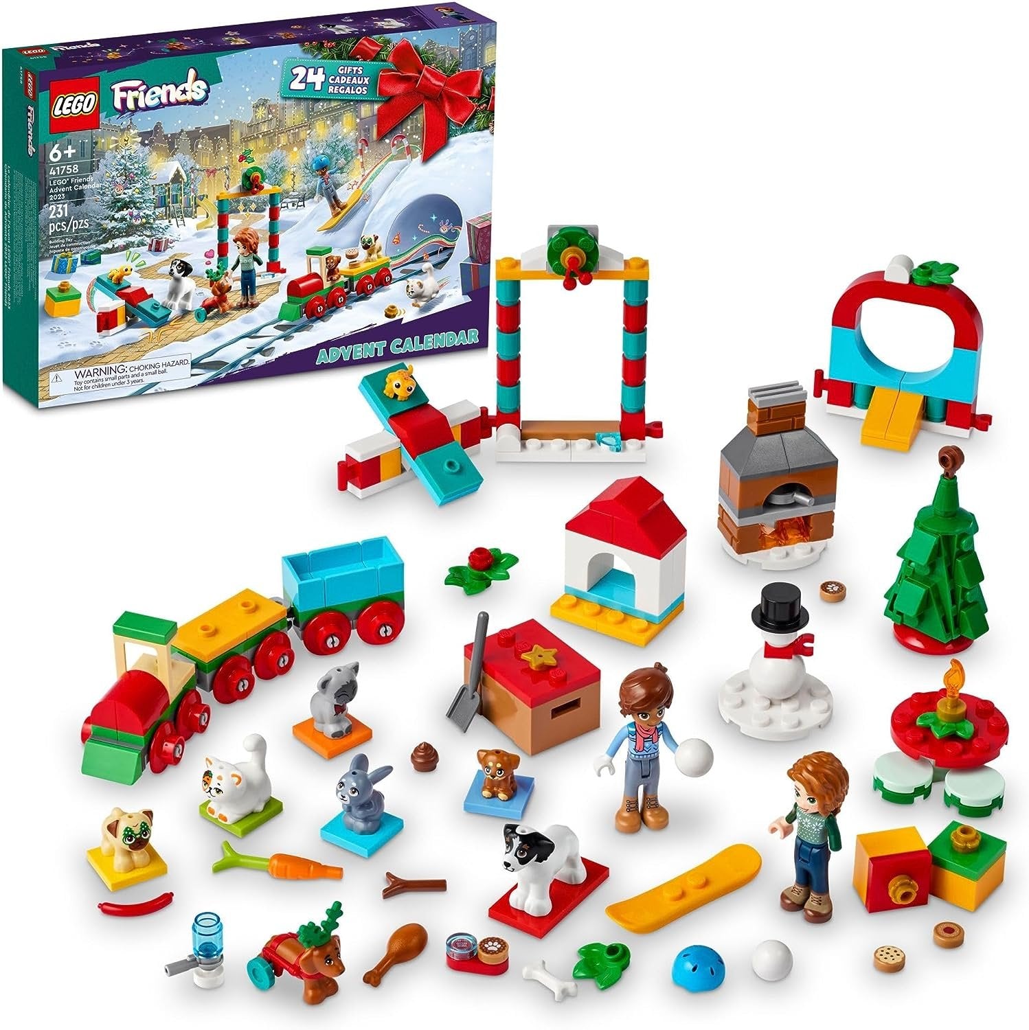 LEGO Friends 2023 Advent Calendar 41758 Christmas Holiday Countdown Playset, 24 Collectible Daily Surprises Including 2 Mini-Dolls and 8 Pet Figures