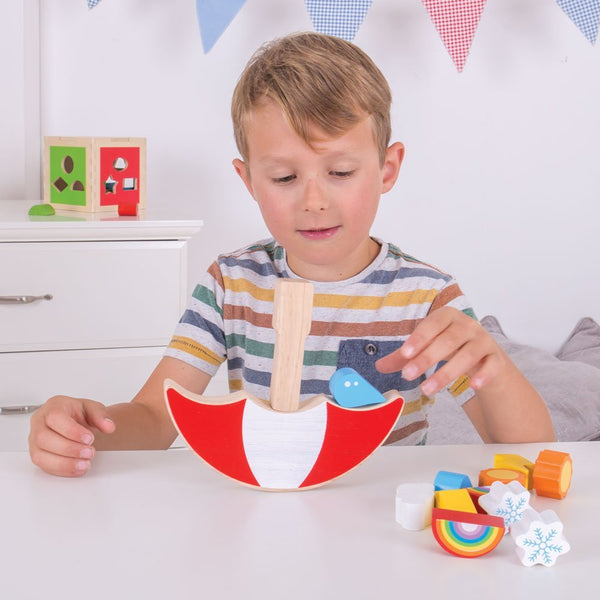 Bigjigs Toys Weather Balancing Game for Toddlers & Kids - Wooden Fine Motor Skills Stack & Balance Game with Rainbow, Sun, Cloud, Snowflake & Lightning Pieces - Ages 2+