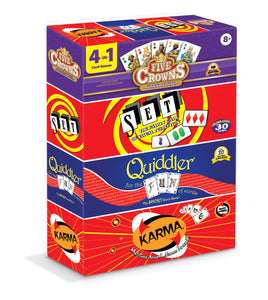 PlayMonster Five Crowns Collection 4-Game Bundle - Five Crowns, SET, Quiddler, and Karma Card Games, 1+ Players Ages 8+
