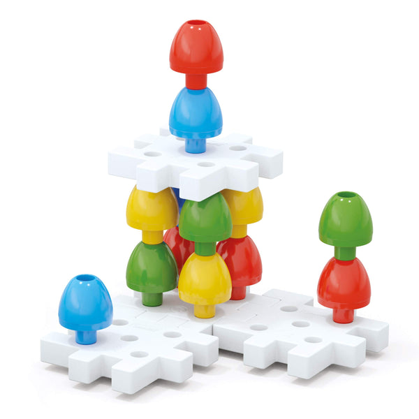 Quercetti Jumbo Peggy Small – Educational Stacking Peg Toy for Toddlers | 20-Piece Set with Illustrated Cards & Linking Boards | Fine Motor Skills & Color Recognition for Kids Age 2+