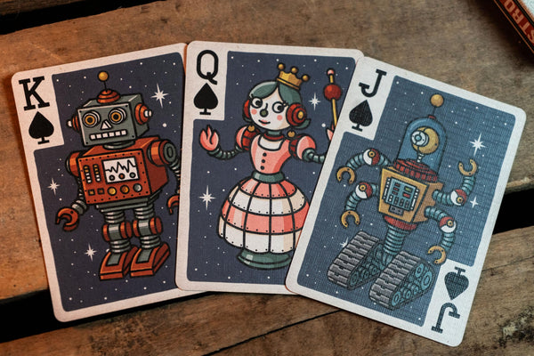 Kings Wild Project Astro Luxury Playing Cards, Poker Size, Custom Index, Retro Robots Sci-fi Inspired Collectible Deck