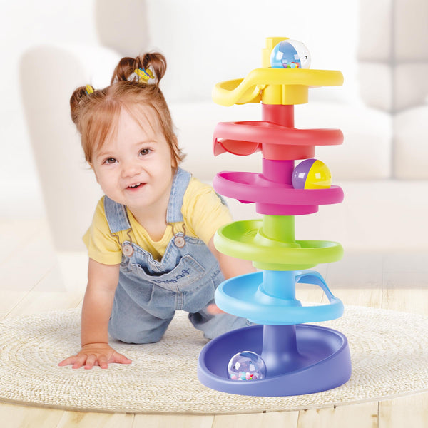 Quercetti Spiral Tower Starter Set - Sensory Marble Run Toy - Early Learning STEM Ball Track, Fine Motor Skills & Hand-Eye Coordination for Toddlers, Ages 1+