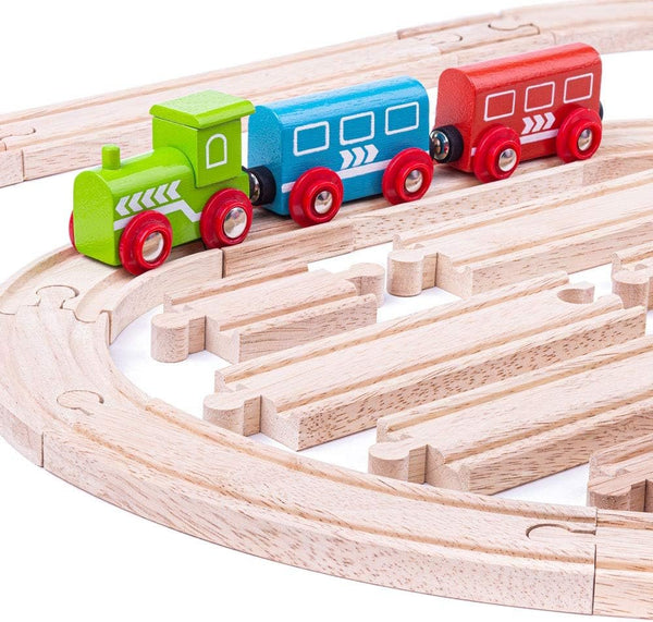 Bigjigs Rail Curves & Straights Expansion Pack - 24-Piece Wooden Train Track Set Compatible With Most Major Rail Brands | Extendable, Durable & Classic Wooden Rail Pieces - Ages 3+