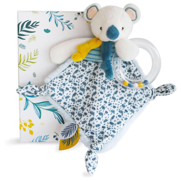 Doudou et Compagnie Yoca the Koala Blanket with Rattle in Gift Box - 22 cm Baby Comforter & Educational Soft Toy - Ideal Newborn Gift for Baby Boy or Girl (DC3666)