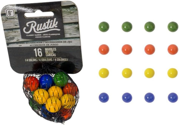 Rustik Classic Games Marble Refills - 16 Marbles of 4 Different Colors, Suitable for 4 Player Tock, Pachisi or Sorry Games, 4 Players Ages 8+