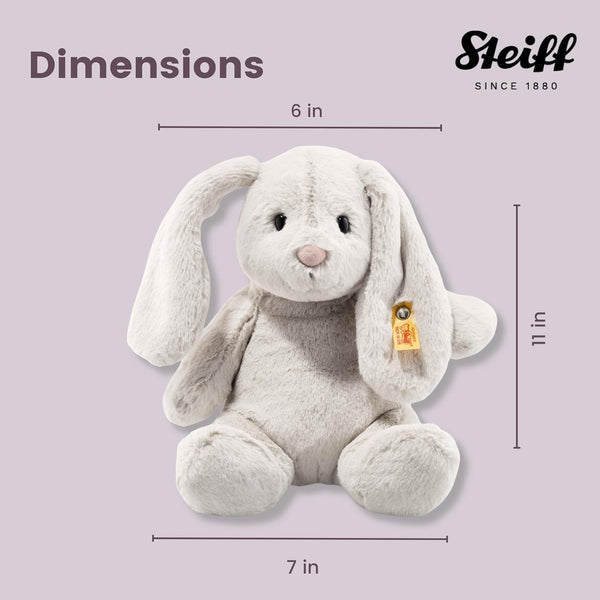 Steiff Hoppie Rabbit, Premium Rabbit Stuffed Animal, Rabbit Toys, Stuffed Rabbit, Rabbit Plush, Cute Plushies, Plushy Toy for Girls Boys and Kids, Soft Cuddly Friends (Light Grey, 11")