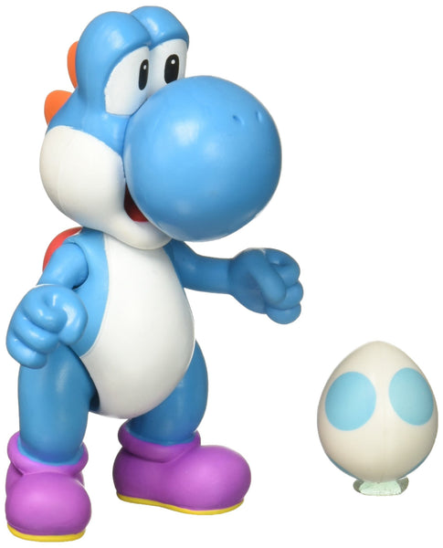 JAKKS Pacific Super Mario 4 Inch Light Blue Yoshi Action Figure with Egg, 11 Points of Articulation, Collectible Nintendo Toy, Ages 3+