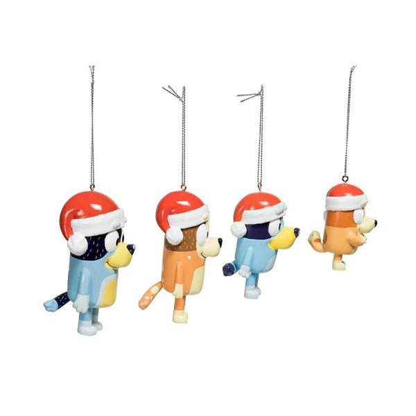 Kurt S. Adler Bluey & Family 4-Piece Christmas Ornament Set – Officially Licensed Bluey, Bingo, Chilli & Bandit with Santa Hats – Holiday Tree Decoration Gift for Kids, Fans & Collectors