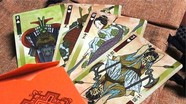 Kings Wild Project Ronin Playing Cards 4-Deck Set (Spades, Clubs, Diamonds, and Hearts Clans) - Standard Edition, Poker Size, Custom Index, Kuniyoshi-Inspired Samurai Artwork