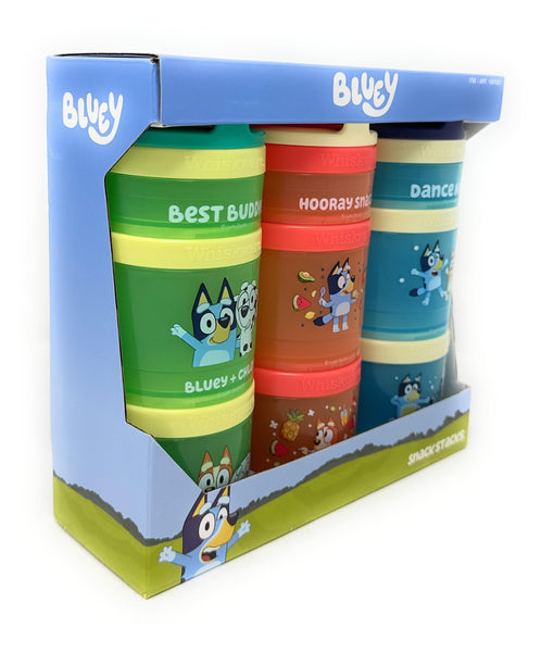 Whiskware Stackable Snack Containers for Kids & Toddlers – 3-Part Portable Snack Stacks with Bluey Design - School & Travel Friendly, BPA-Free Kid Lunch Organizer