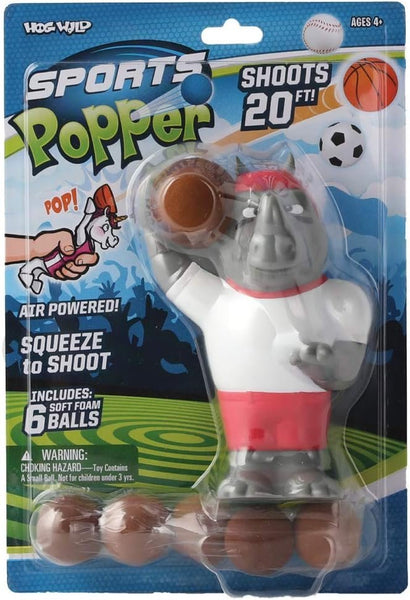 Hog Wild Sports Football Rhino Popper Toy - Shoot Foam Balls Up to 20 Feet - 6 Balls Included - Age 4+