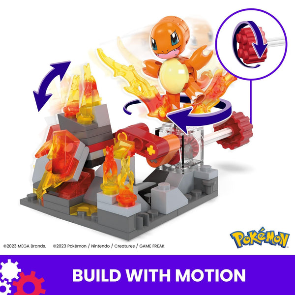 MEGA Pokémon Charmander's Fire-Type Spin Building Toys Set with 81 Pieces, 1 Poseable Character and Motion, Ages 6+
