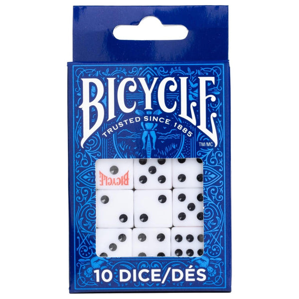 Bicycle Standard Dice 10-Pack – 16 mm White & Black Six-Sided D6 Gaming Dice Set