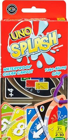 Mattel Games UNO Splash Card Game with Waterproof Plastic Clear Cards for Outdoor Camping, Travel and Family Night, 2-10 Players Ages 7+