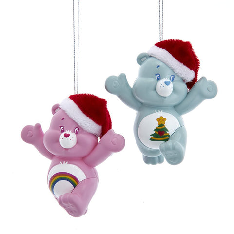 Kurt S. Adler Care Bears With Santa Hat Ornaments – 2-Piece Assortment (Christmas Wishes Bear & Cheer Bear) | 3.5" Licensed Collectible Holiday Tree Decoration