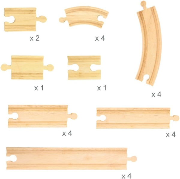 Bigjigs Rail Curves & Straights Expansion Pack - 24-Piece Wooden Train Track Set Compatible With Most Major Rail Brands | Extendable, Durable & Classic Wooden Rail Pieces - Ages 3+