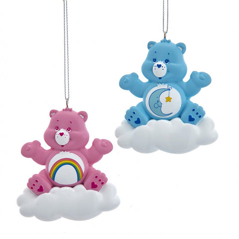 Kurt S. Adler Care Bears Bedtime Bear & Cheer Bear On Cloud Ornaments – 2-Piece Assortment, Official Licensed Holiday Christmas Tree Decorations For Personalization, 3.5"