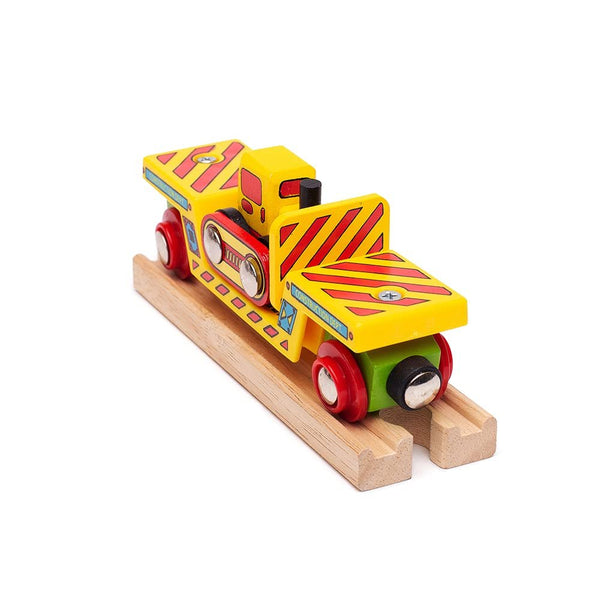 Bigjigs Rail Wooden Bulldozer Low Loader Train Car - Magnetic Construction Toy, Compatible with Most Major Wooden Railway Brands, Includes Detachable Bulldozer & Track Piece, Ages 3+
