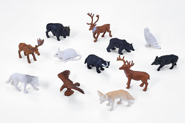 MOJO Mini Woodland Animals Playset, 12 Mini Hand-Painted Wildlife Figures, Realistic North American Forest Animal Figurines, Durable PVC, Ages 3+