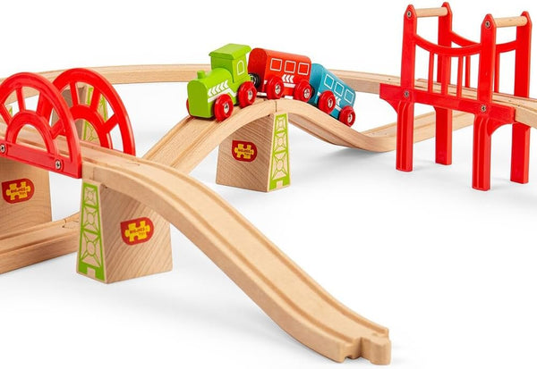 Bigjigs Rail Bridge Expansion Set - 25pc Wooden Train Track Expansion Pack for Train Sets, Quality Bigjigs Train Accessories, Compatible with Most Major Wooden Railway Brands