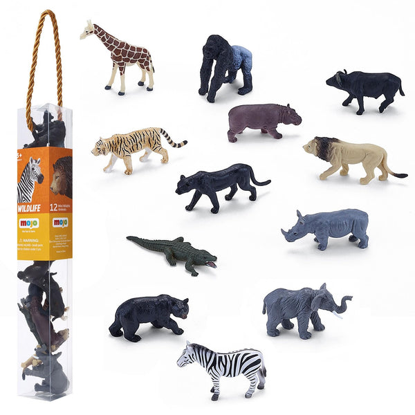 MOJO Mini African Wildlife Animals Playset, 12 Hand-Painted Mini Animal Figures, Realistic Highly Detailed PVC Safari Wildlife Figurines, UK Designed, Ages 3+