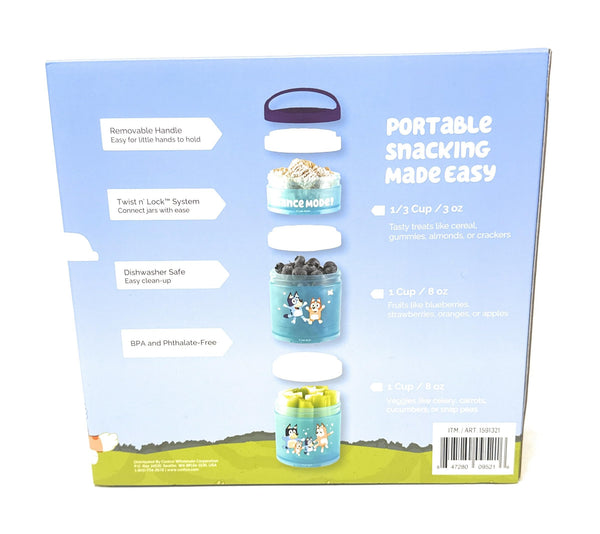Whiskware Stackable Snack Containers for Kids & Toddlers – 3-Part Portable Snack Stacks with Bluey Design - School & Travel Friendly, BPA-Free Kid Lunch Organizer