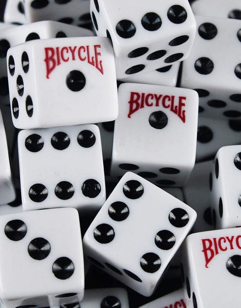 Bicycle Standard Dice 120-Pack (Twelve 10-Packs) – Bulk 16 mm White & Black Six-Sided D6 Dice for Classrooms, Events, Clubs & Board Games