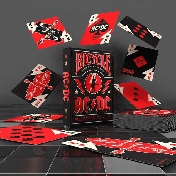 Bicycle AC/DC Playing Cards, Features Iconic ACDC Song Titles and Band Designs, Red and Black, 1 Deck