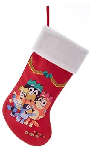 Kurt S. Adler Bluey™ & Family Christmas Party Stocking – 19″ Licensed Bluey Holiday Stocking with Red Background & Plush White Cuff – Kids Decor Gift for Bluey Fans