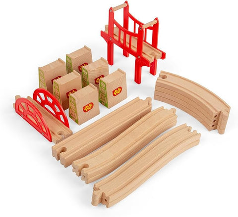 Bigjigs Rail Bridge Expansion Set - 25pc Wooden Train Track Expansion Pack for Train Sets, Quality Bigjigs Train Accessories, Compatible with Most Major Wooden Railway Brands
