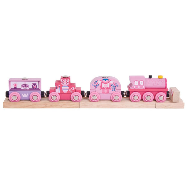 Bigjigs Rail Princess Train, Girls Pink Wooden Railway Toy Train for Kids