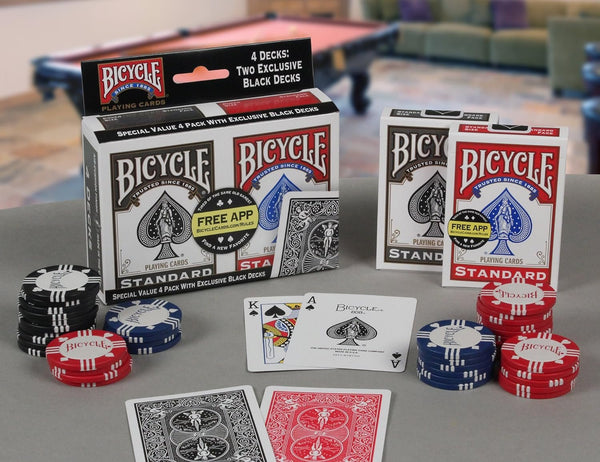 Bicycle Black & Red Rider Back Playing Cards, Poker Size Standard Index, 4 Pack
