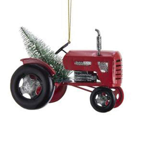 Kurt S. Adler Vintage Red Tractor With Christmas Tree Metal Ornament, 3"