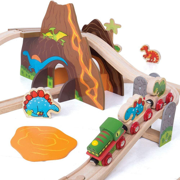 Bigjigs Rail Dinosaur Railway Play Set - Prehistoric Wooden Adventure Train Set