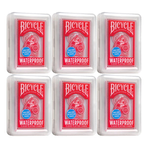 Bicycle Waterproof Clear Playing Cards - 6-Pack of Red Rider Back Plastic Decks, 30% Recycled Material, Rinseable, Perfect for Pool, Beach, Camping & Party Games