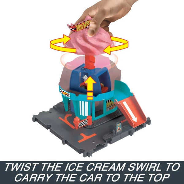 Hot Wheels City Downtown Ice Cream Swirl Playset From The Series “Let's Race” With 1 Toy Car